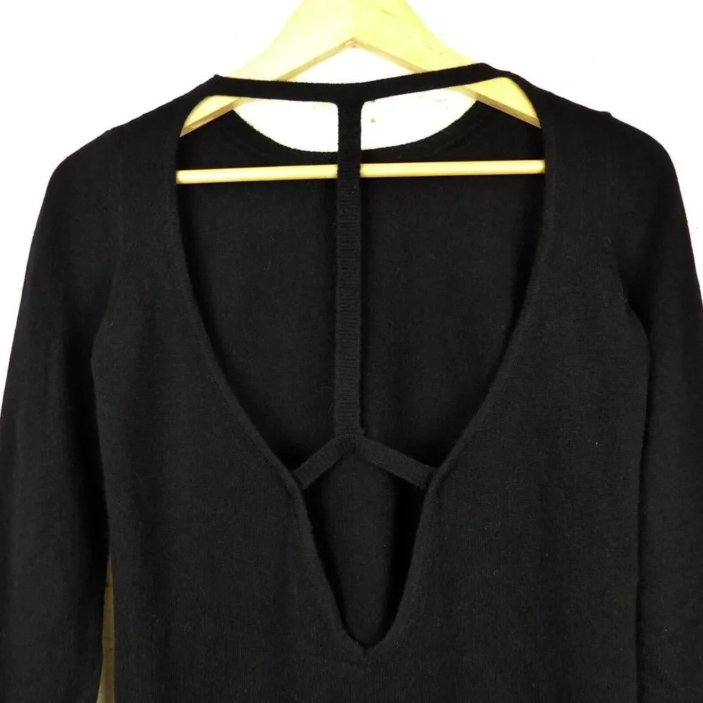 Leetha Back T Cut Out Cashmere Sweater Womens XS Black Pullover Grunge Goth Sexy - Picture 8 of 13